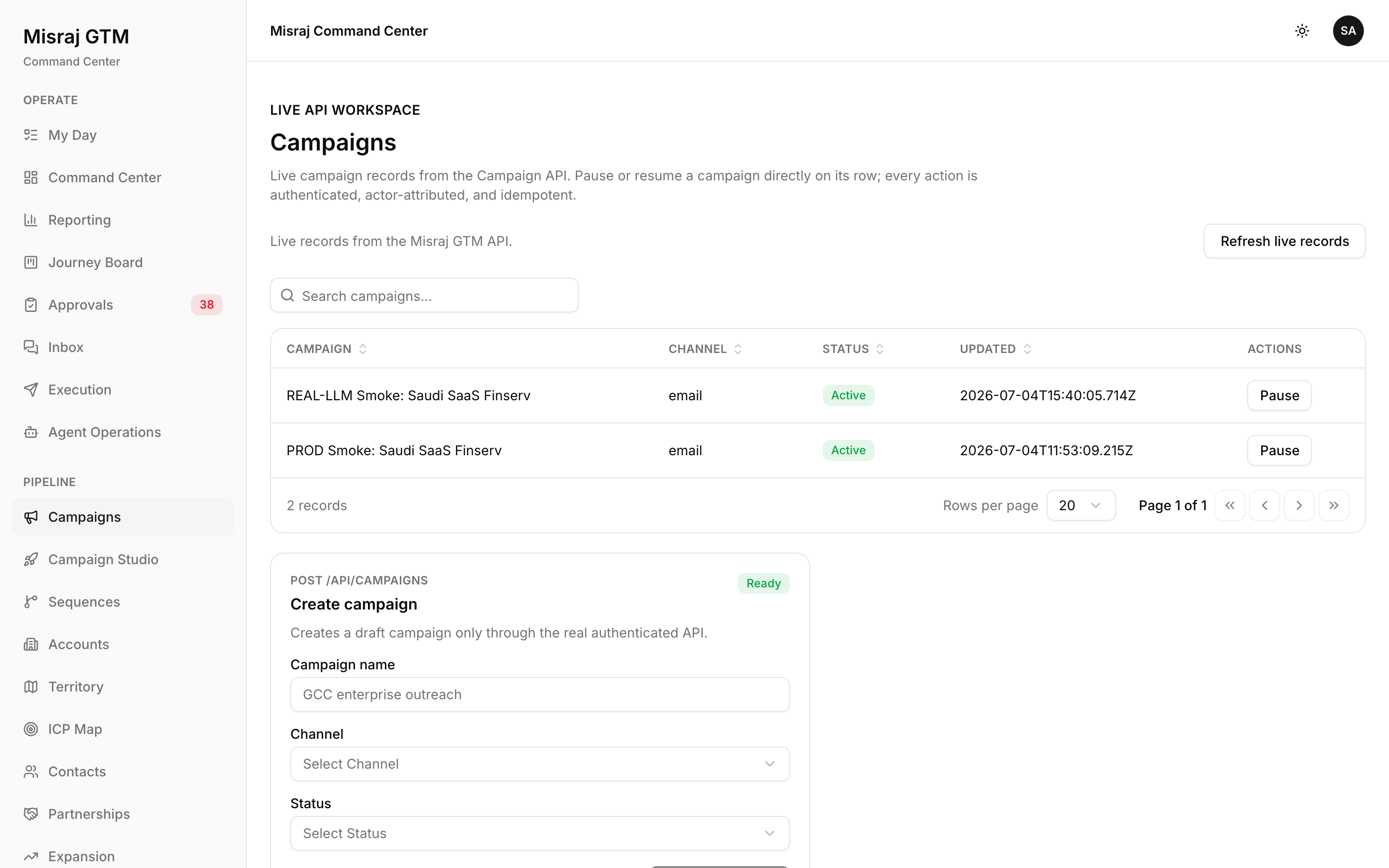 Campaigns screenshot
